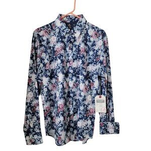 Rugby University Size M Blue White PInk Floral Long Sleeve Button Down Shirt
